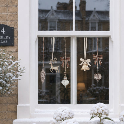 Brown Velvet Christmas Bauble Window Cling Decorations for Shops or Homes