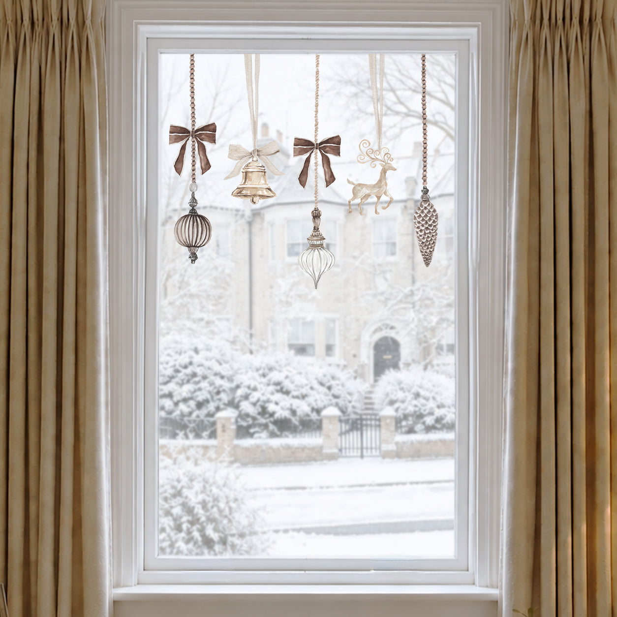 Brown Velvet Christmas Bauble Window Cling Decorations for Shops or Homes