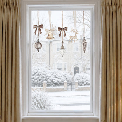 Brown Velvet Christmas Bauble Window Cling Decorations for Shops or Homes