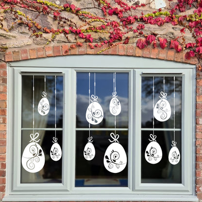 10 x Swirl Easter Egg Window Decals - White