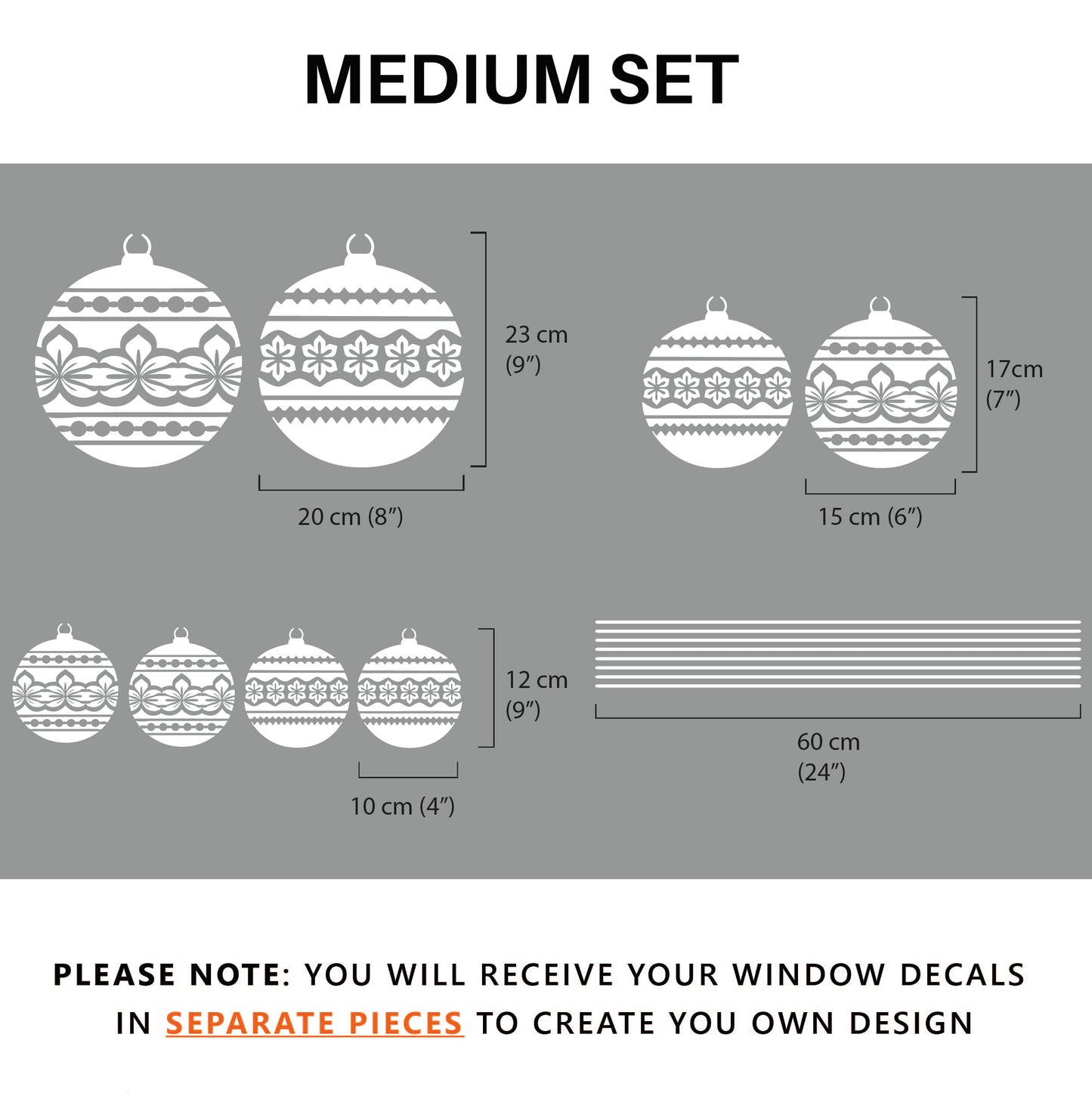 8 x Nordic Baubles Christmas Window Decals