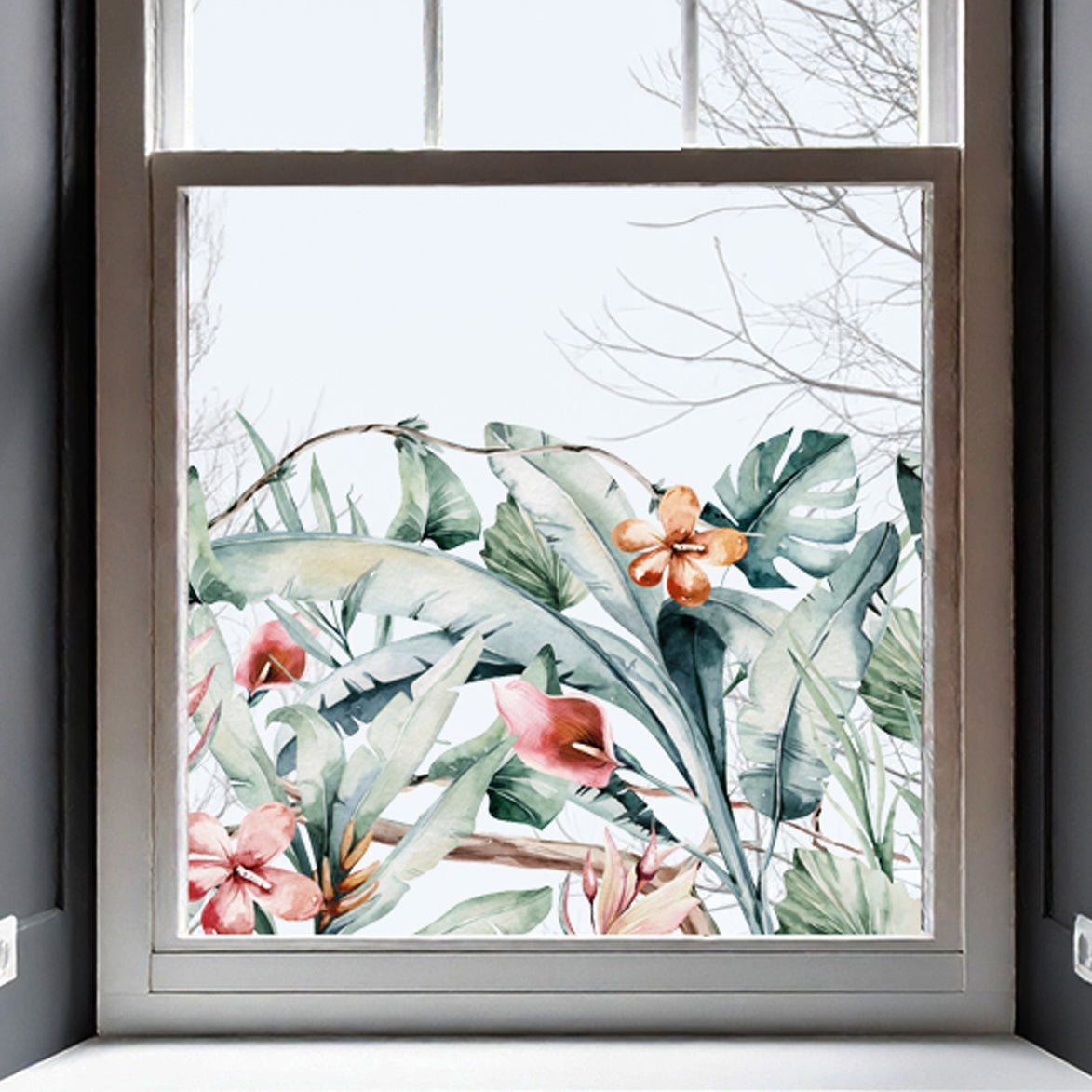 Tropical Leaves Border Window Decal