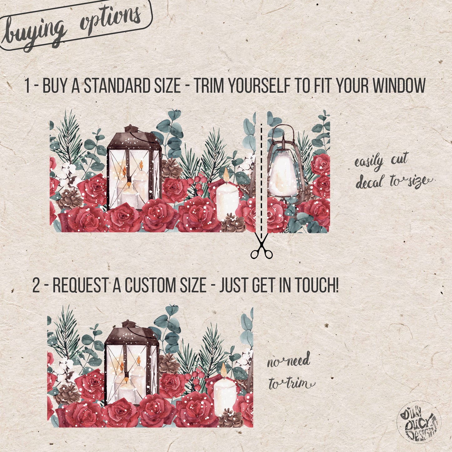 Winter Roses Lantern Window Border Decal