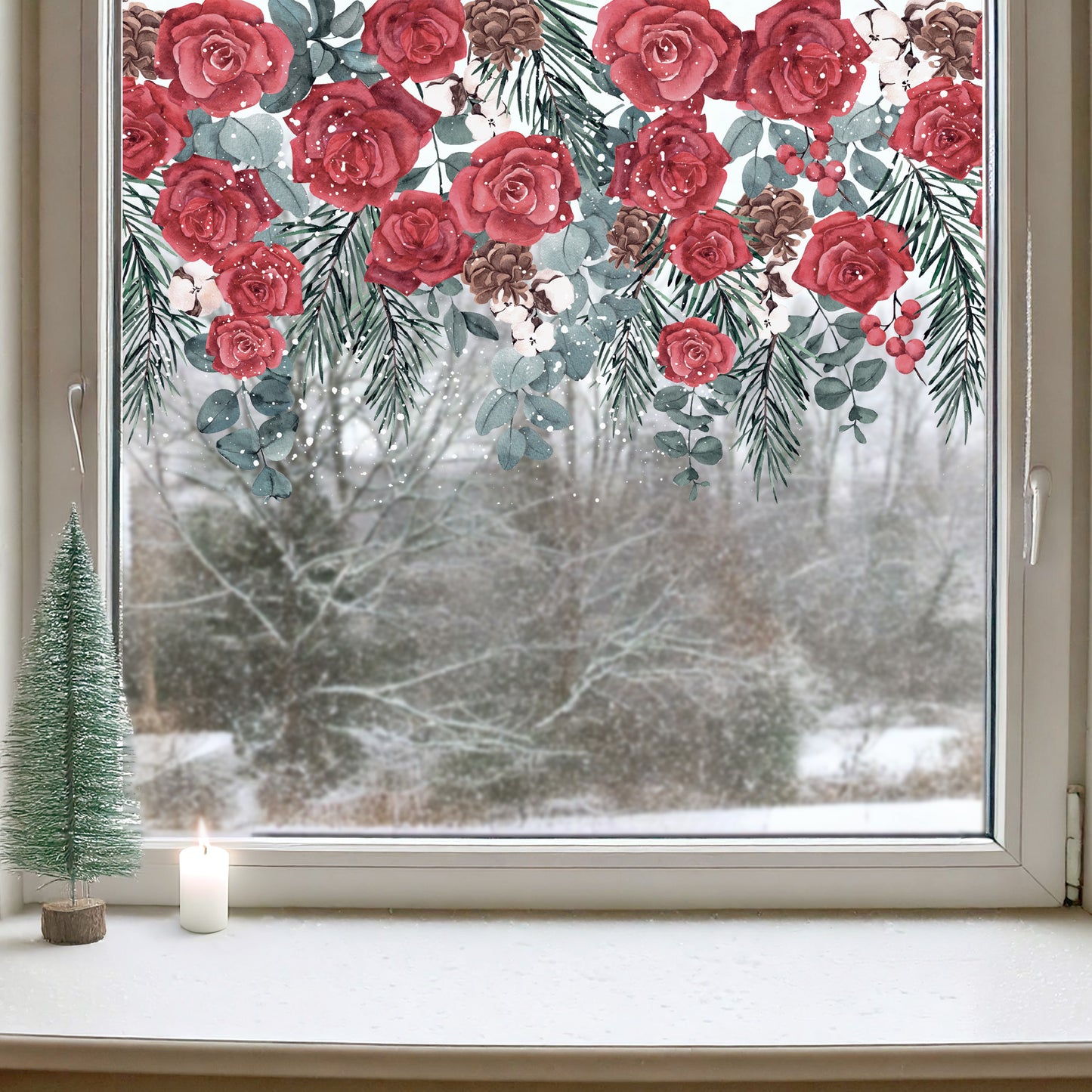 Winter Roses Window Border Decal