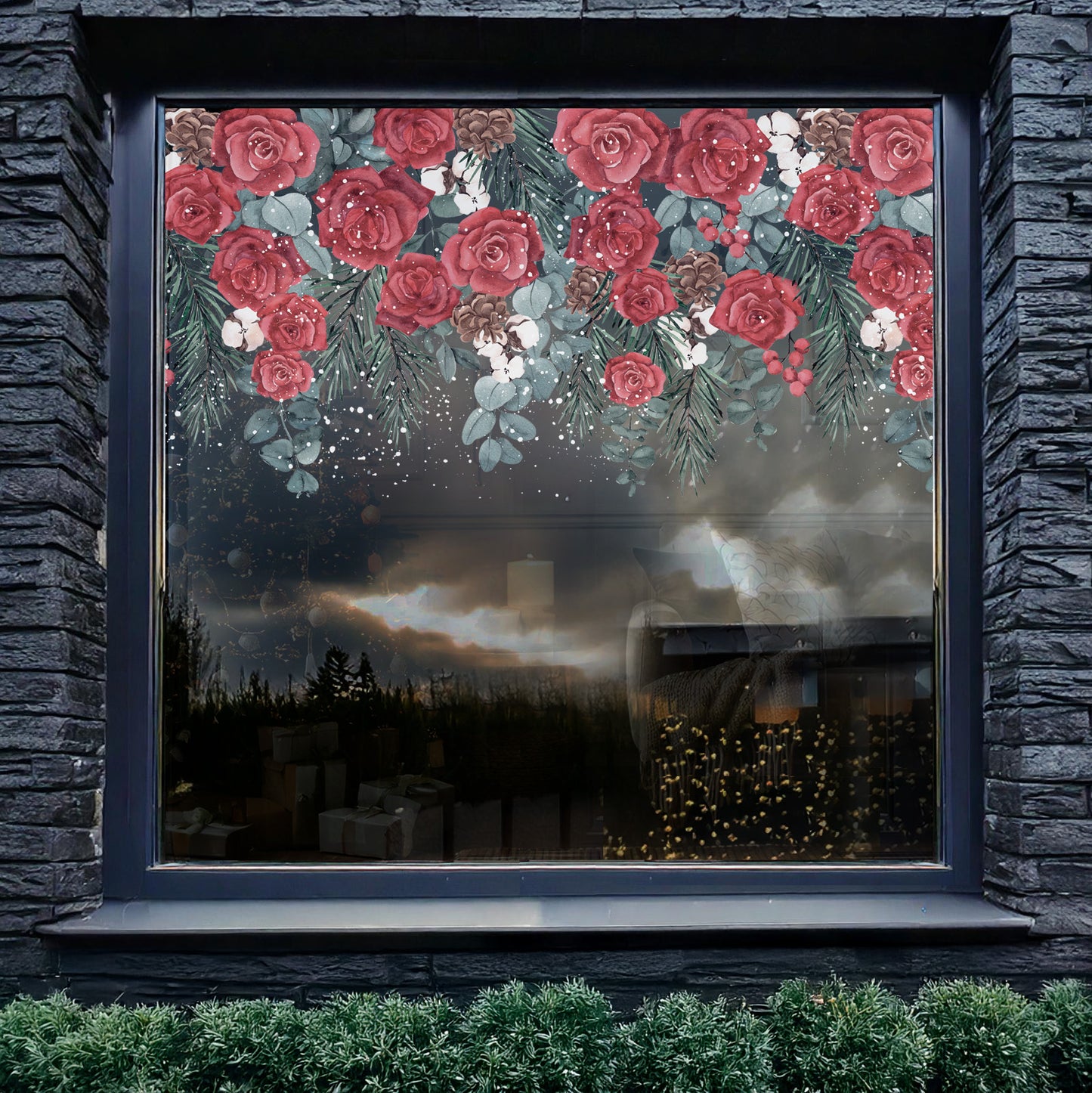 Winter Roses Window Border Decal