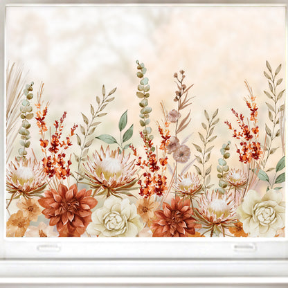 Bohemian Autumn Flowers Shop Window Decal Border for Fall Decor