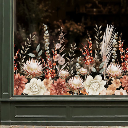Bohemian Autumn Flowers Shop Window Decal Border for Fall Decor
