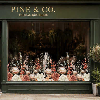 Bohemian Autumn Flowers Shop Window Decal Border for Fall Decor