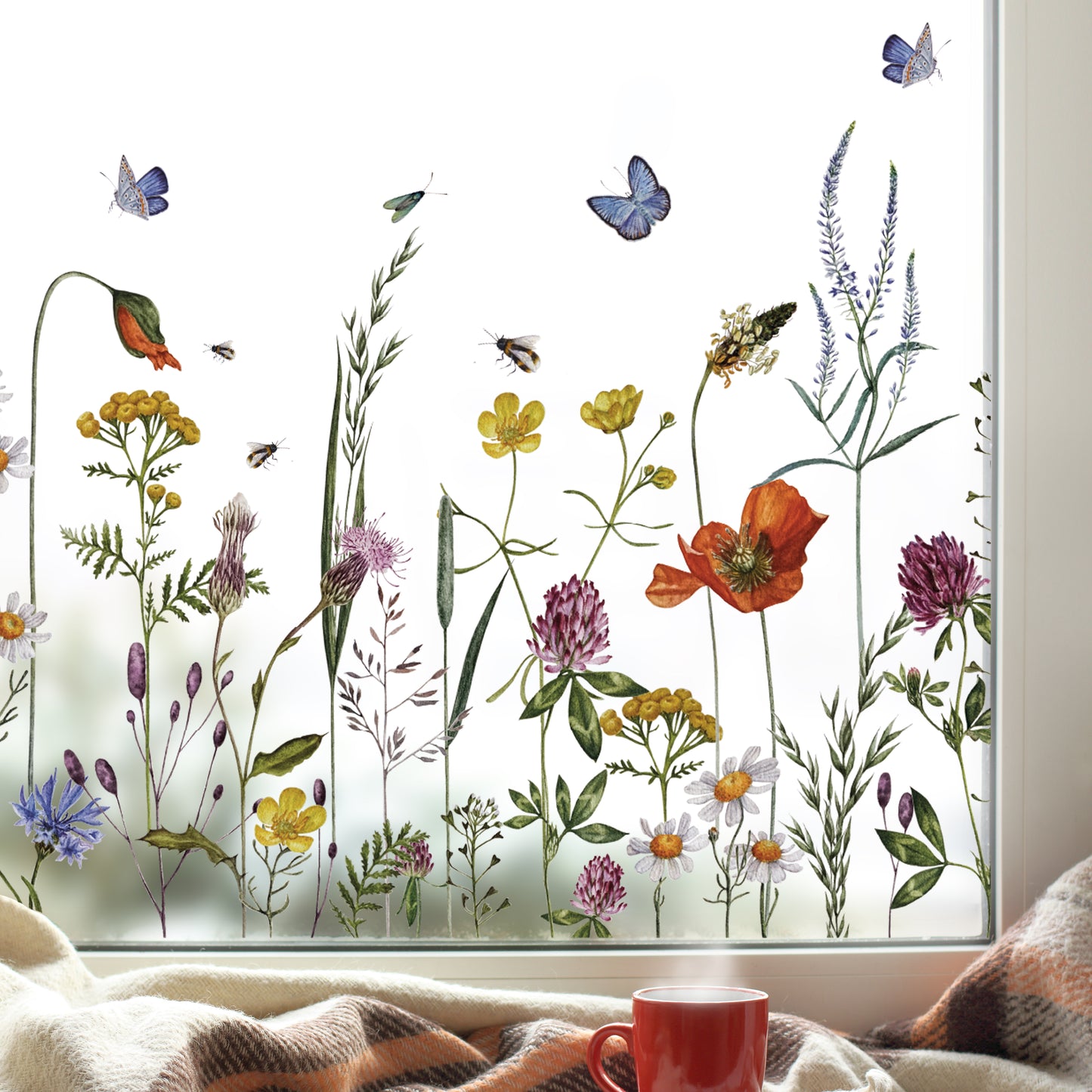 Botanical Meadow Flower Privacy Window Film Border