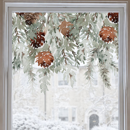 Watercolour Pine Cone Window Cling Border for Shop or Home Christmas Decor
