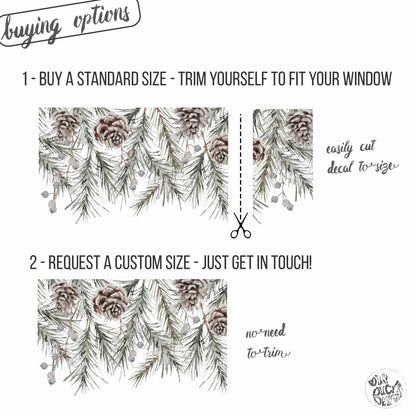 Winter Pine Cone Home or Shop Window Decal Border for Christmas Decor