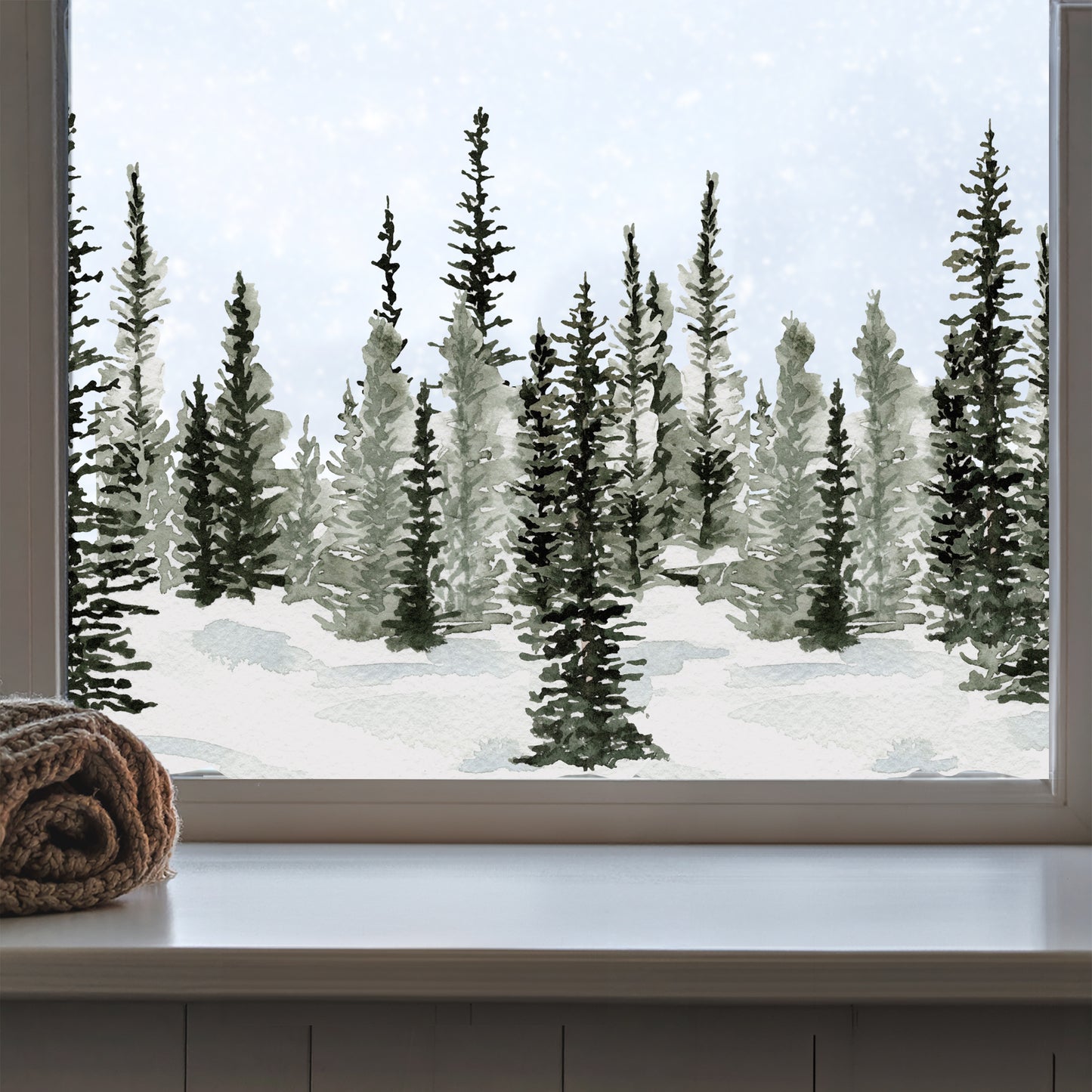 Winter Pine Forest Window Cling Border - Christmas Decor for Shops or Homes