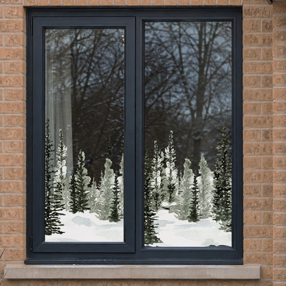Winter Pine Forest Window Cling Border - Christmas Decor for Shops or Homes