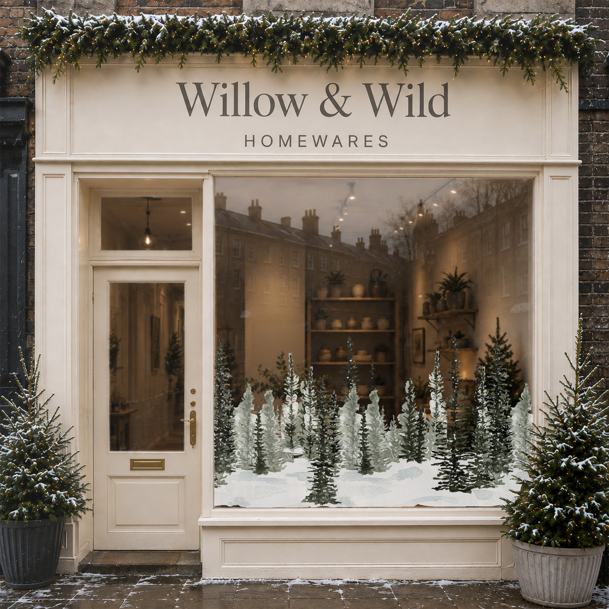 Winter Pine Forest Window Cling Border - Christmas Decor for Shops or Homes