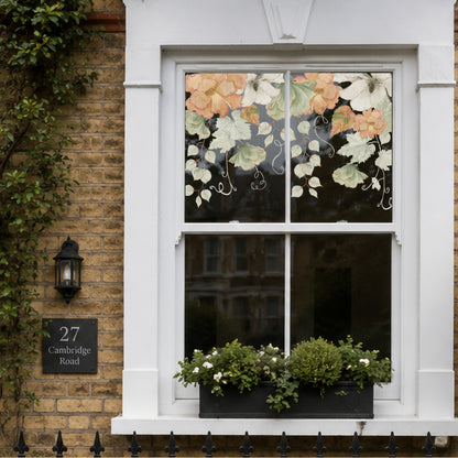Orange White Green Flowers Shop Window Decal Border for Autumn Decor