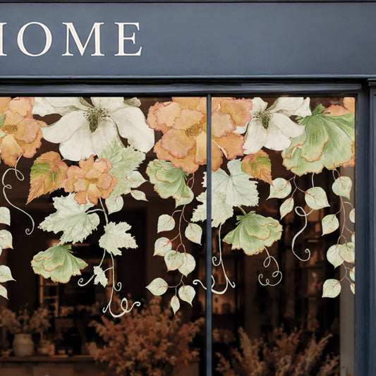 Orange White Green Flowers Shop Window Decal Border for Autumn Decor