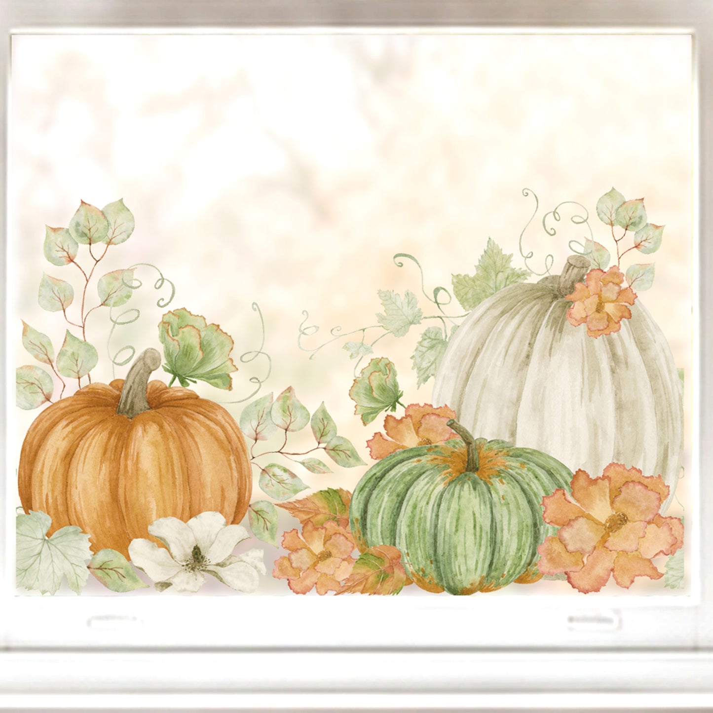 Orange White Green Pumpkins Shop Window Decal Border for Autumn Decor