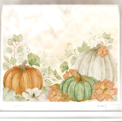 Orange White Green Pumpkins Shop Window Decal Border for Autumn Decor