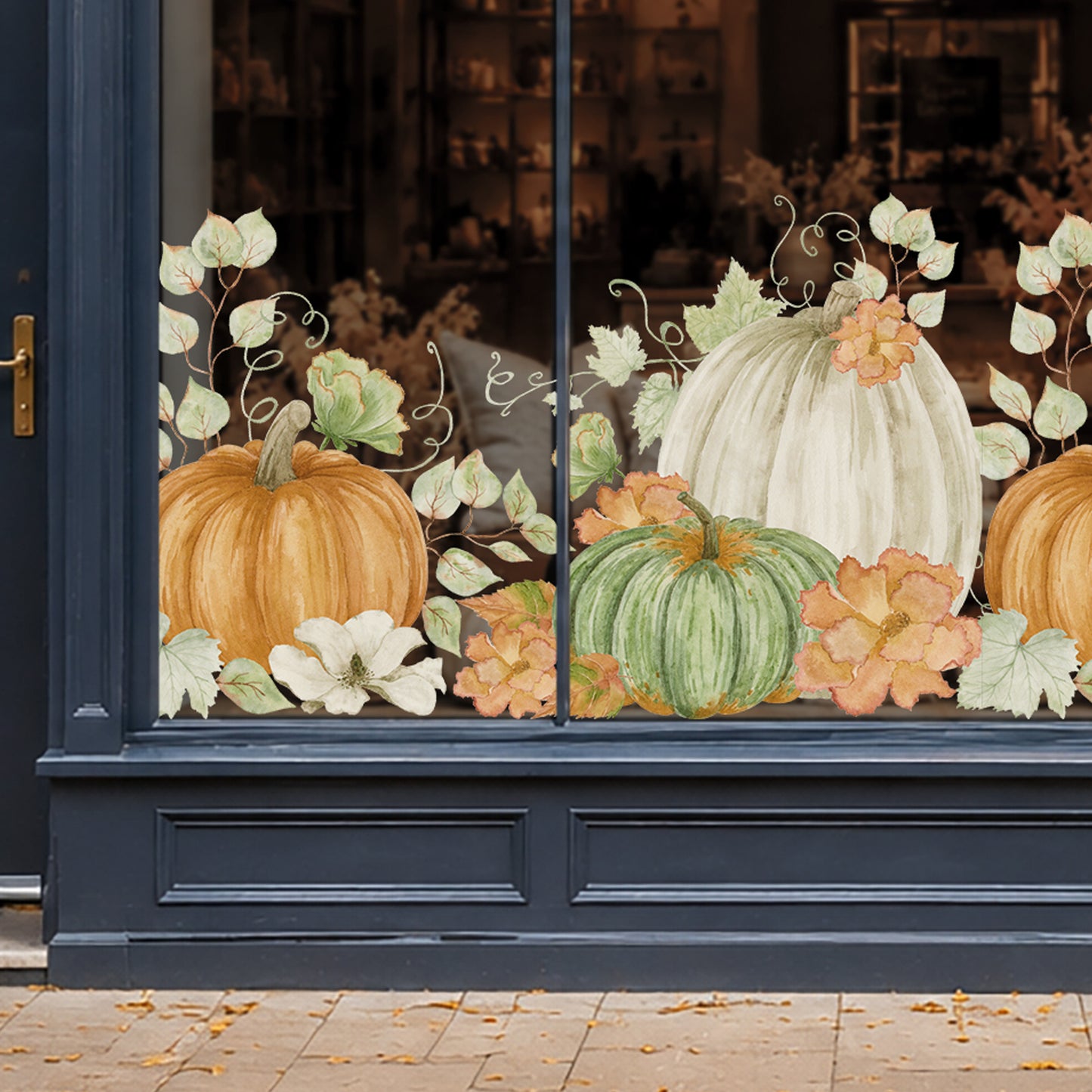 Orange White Green Pumpkins Shop Window Decal Border for Autumn Decor