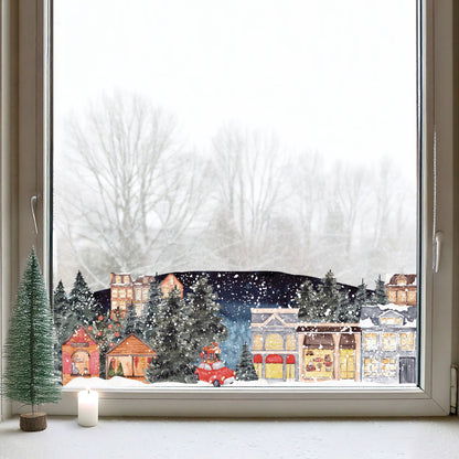 Festive Town Winter Village Window Decal Border