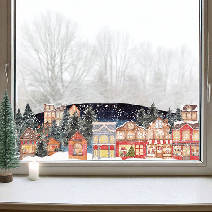 Festive Town Winter Village Window Decal Border