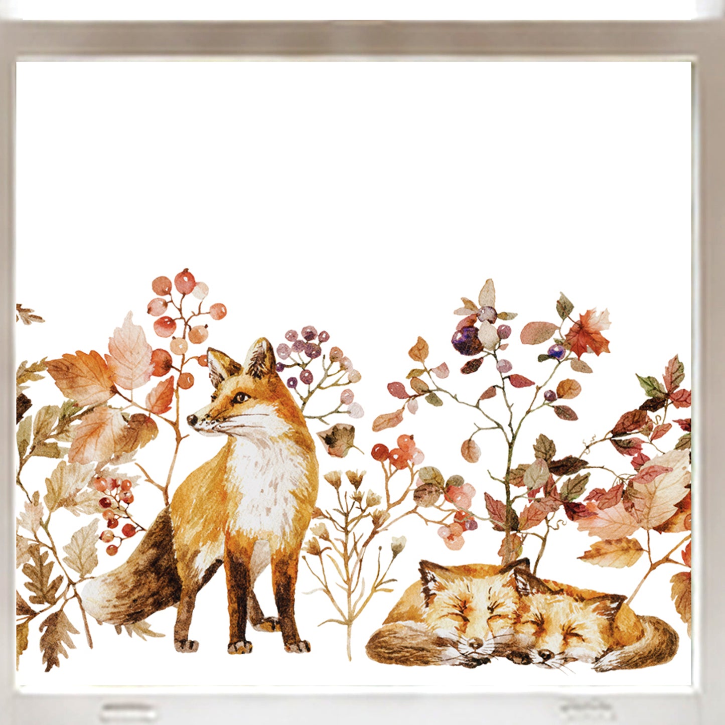 Autumnal Forest and Fox Window Cling for Fall Decoration