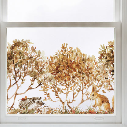Forest Squirrel & Hedgehog Window Cling for Autumn Display