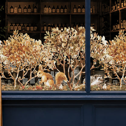 Forest Squirrel & Hedgehog Window Cling for Autumn Display