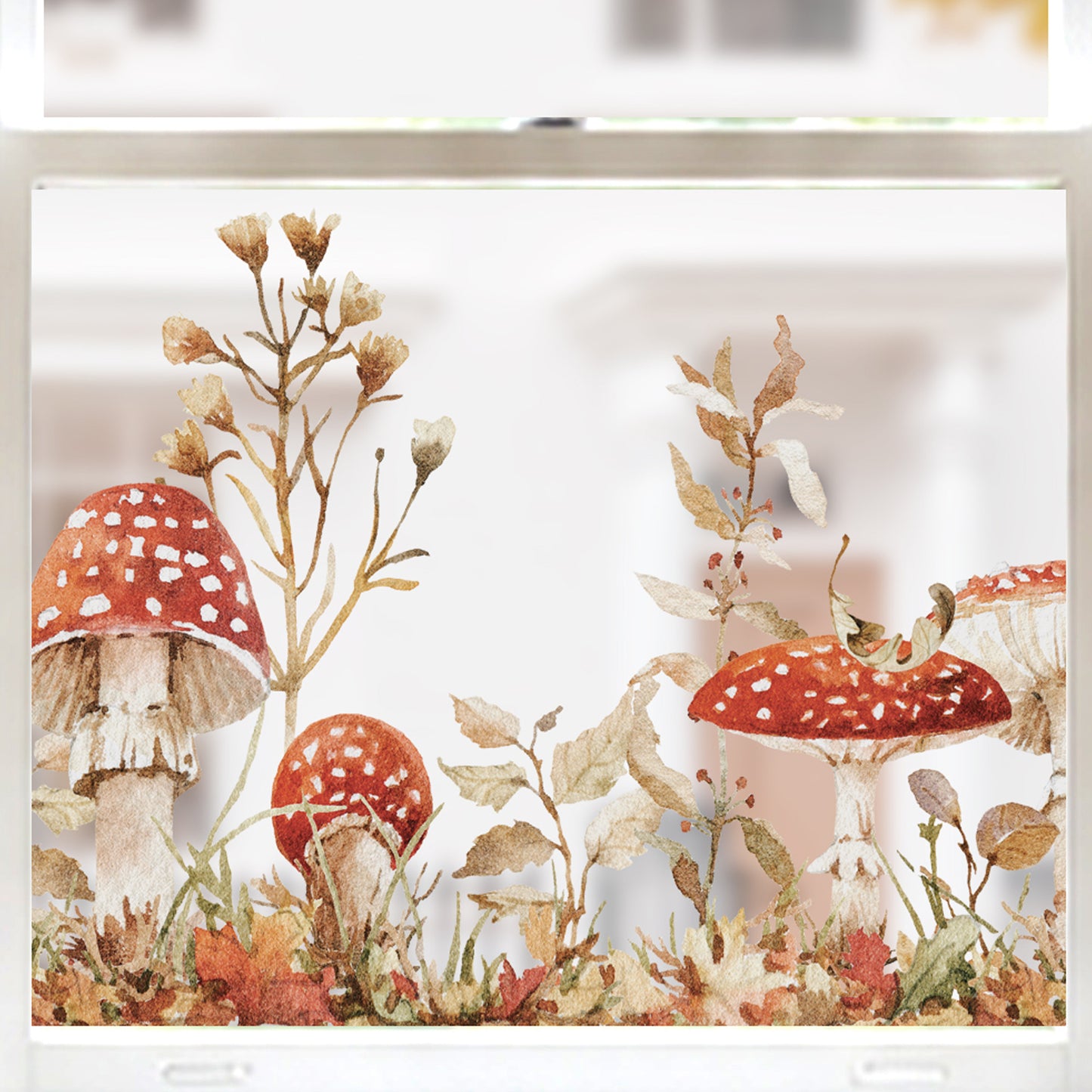 Forest Red Mushrooms Window Decal Border for Shop Autumn Decor