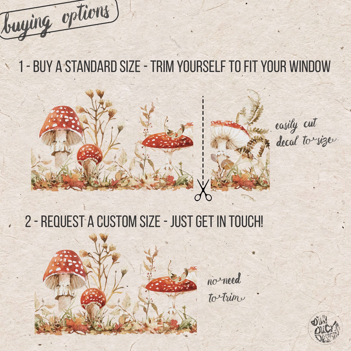 Forest Red Mushrooms Window Decal Border for Shop Autumn Decor