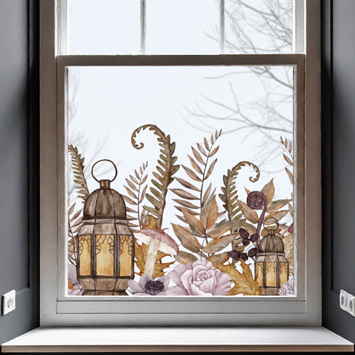 Autumn Flowers Clear Window Privacy Border