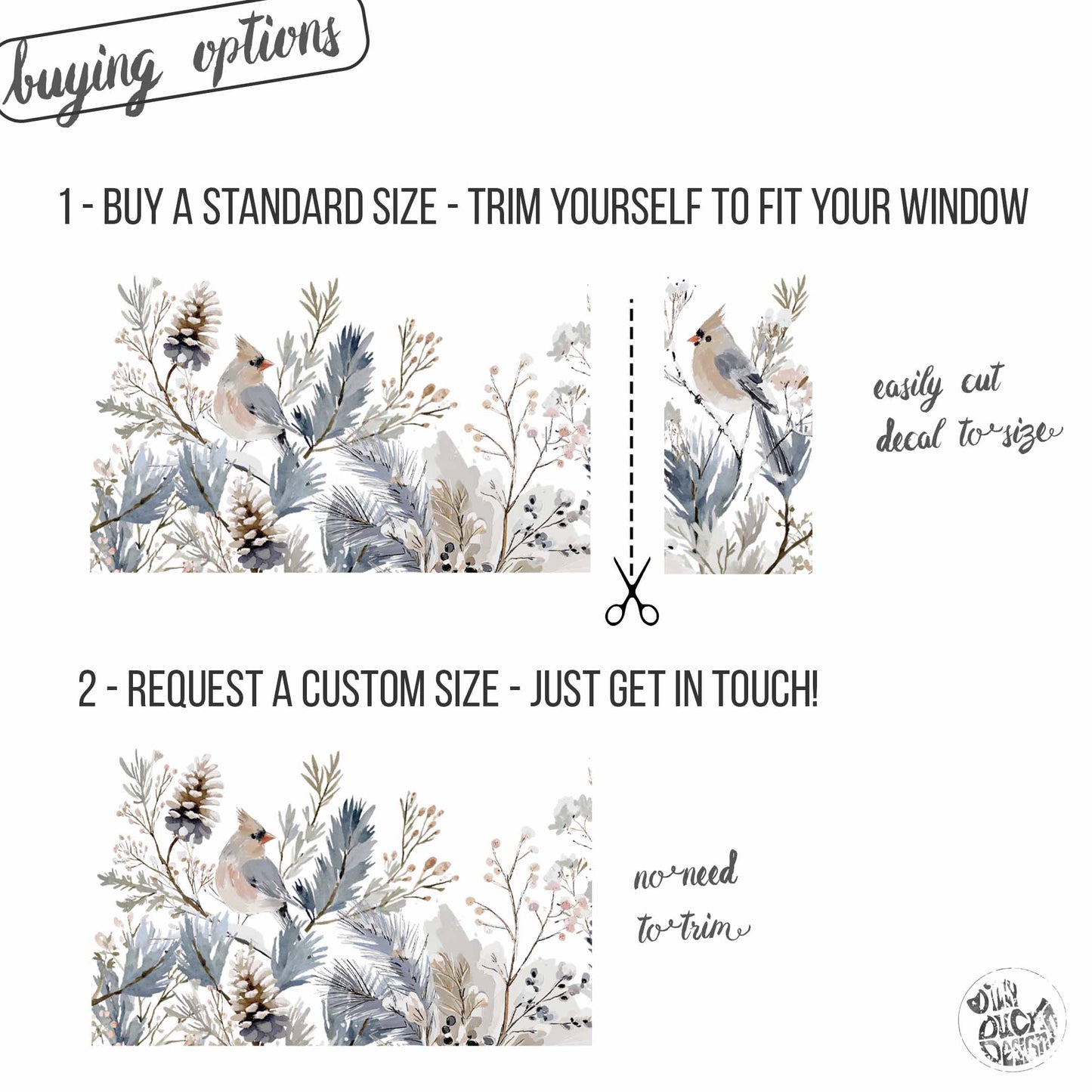 Winter Bird & Flowers Shop Window Decal Border for Christmas Decor