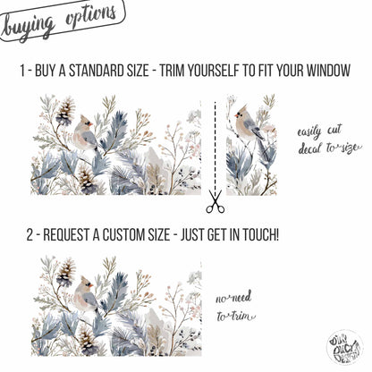 Winter Bird & Flowers Shop Window Decal Border for Christmas Decor