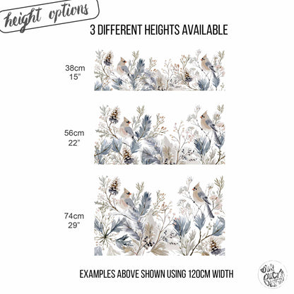 Winter Bird & Flowers Shop Window Decal Border for Christmas Decor