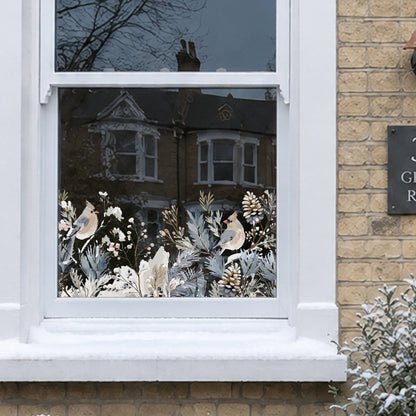 Winter Bird & Flowers Shop Window Decal Border for Christmas Decor