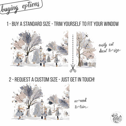 Girls In Winter Forest Window Cling Border for Shop or Home Christmas Decoration