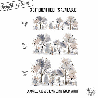 Girls In Winter Forest Window Cling Border for Shop or Home Christmas Decoration