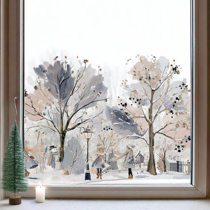 Girls In Winter Forest Window Cling Border for Shop or Home Christmas Decoration