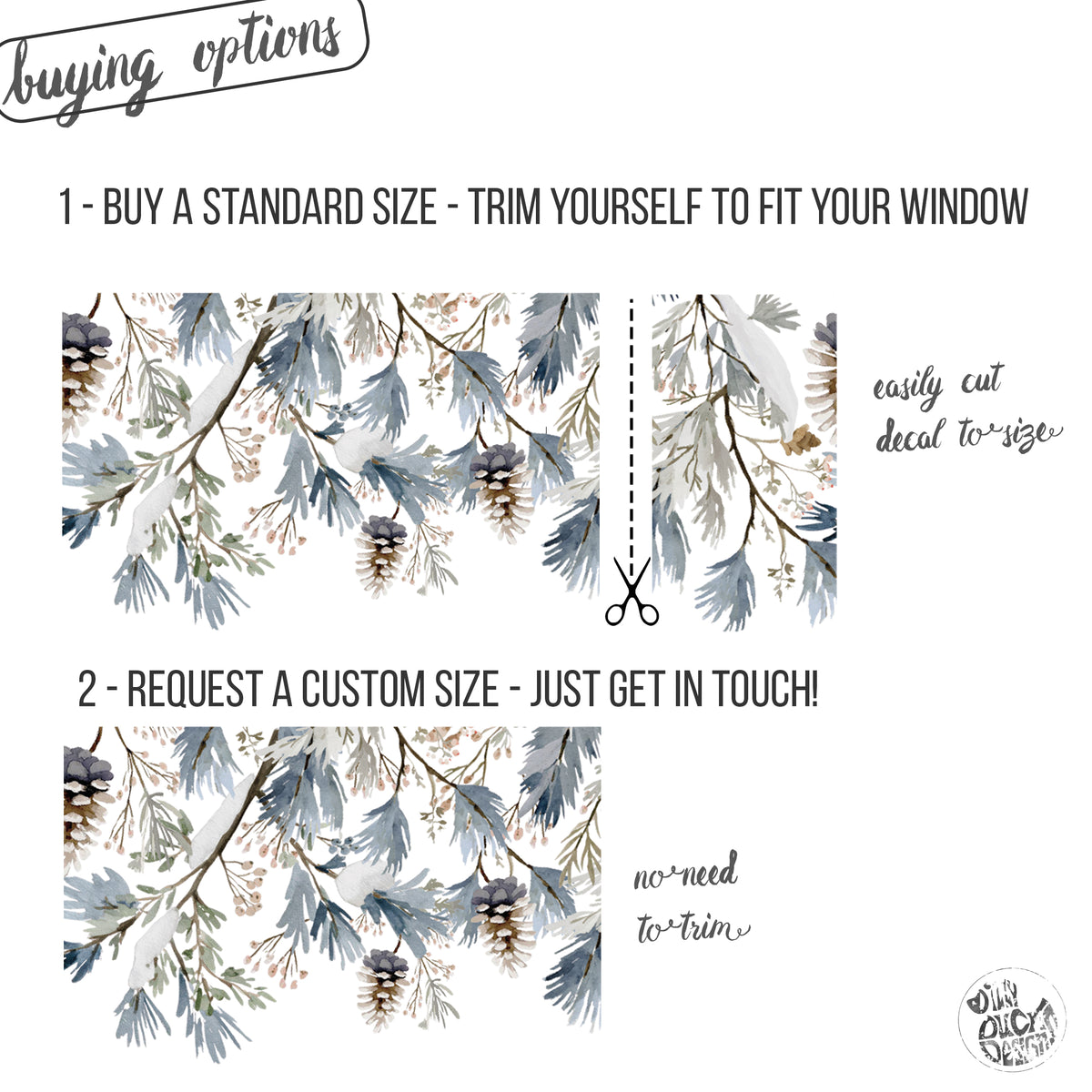 Winter Pine Cone & Branch Shop Window Decal Border for Christmas Decor