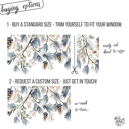 Winter Pine Cone & Branch Shop Window Decal Border for Christmas Decor