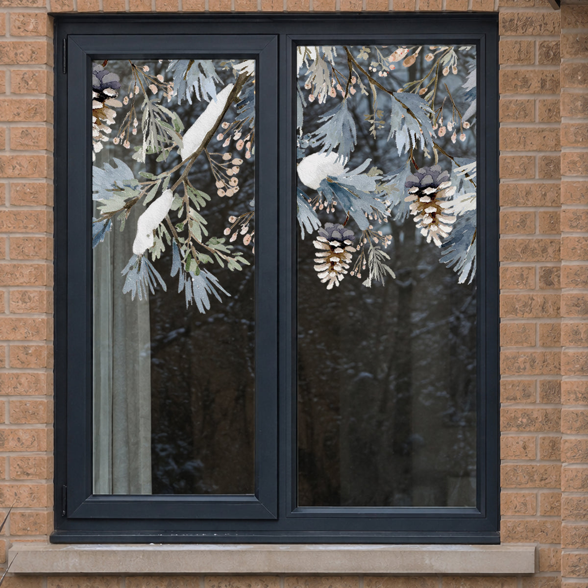 Winter Pine Cone & Branch Shop Window Decal Border for Christmas Decor