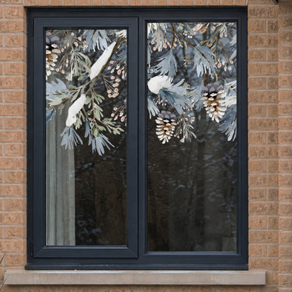 Winter Pine Cone & Branch Shop Window Decal Border for Christmas Decor