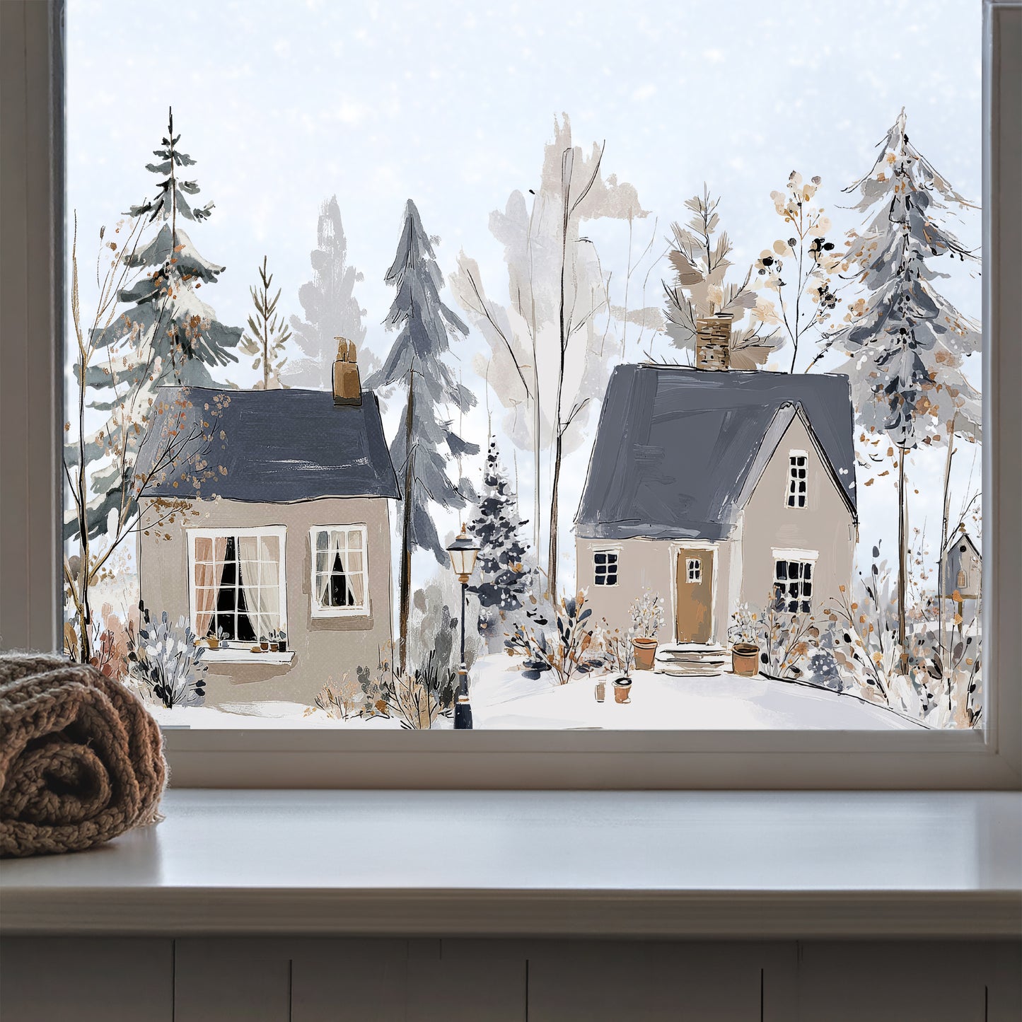 Winter Village Shop Window Cling Border for Christmas Decoration
