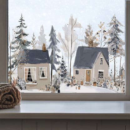Winter Village Shop Window Cling Border for Christmas Decoration
