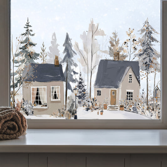 Winter Village Shop Window Cling Border for Christmas Decoration