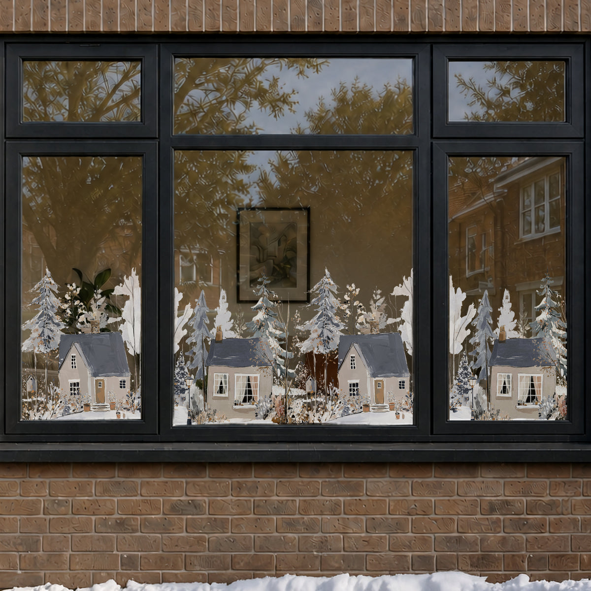 Winter Village Shop Window Cling Border for Christmas Decoration