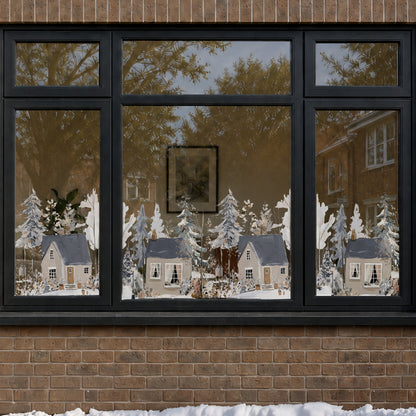 Winter Village Shop Window Cling Border for Christmas Decoration