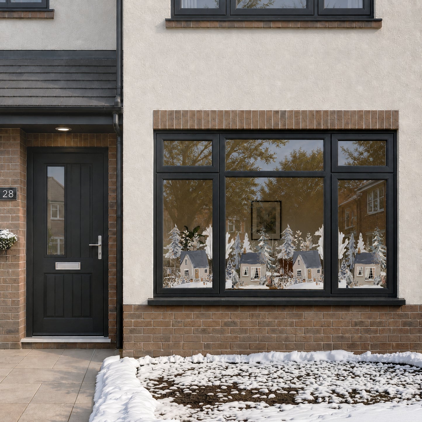 Winter Village Shop Window Cling Border for Christmas Decoration