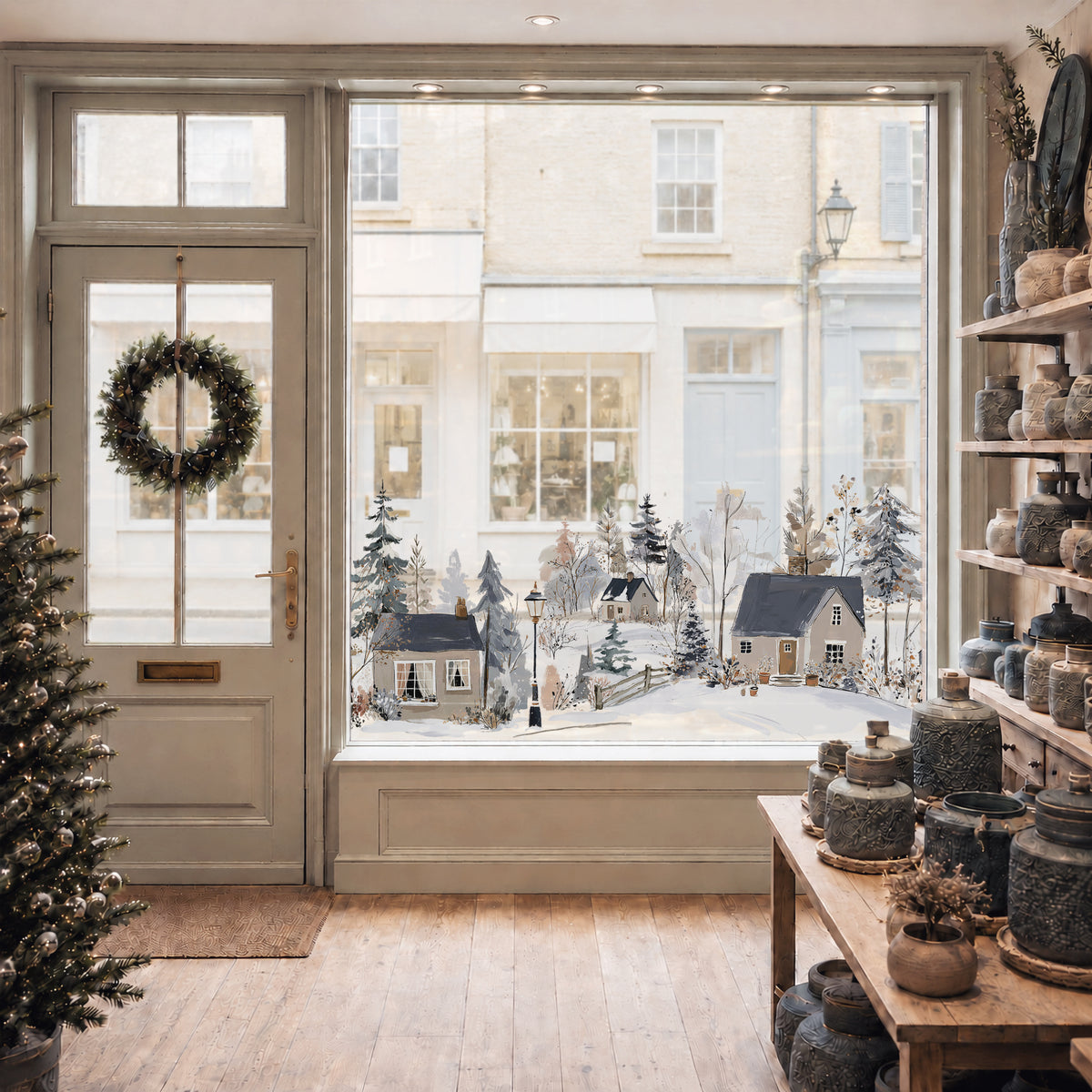 Winter Village Shop Window Cling Border for Christmas Decoration