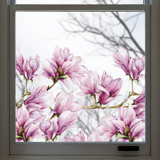 Pink Magnolias Clear Window Privacy Border